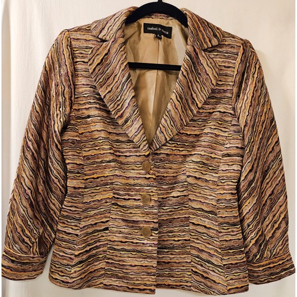 Isabel & Nina Jackets & Blazers - Isabel & Nina Womens Textured Knit Blazer Brown Gold Multi Color Jacket Size 6